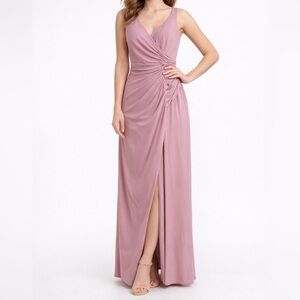 Ruched V-Neck Maxi Dress in Dusty Rose